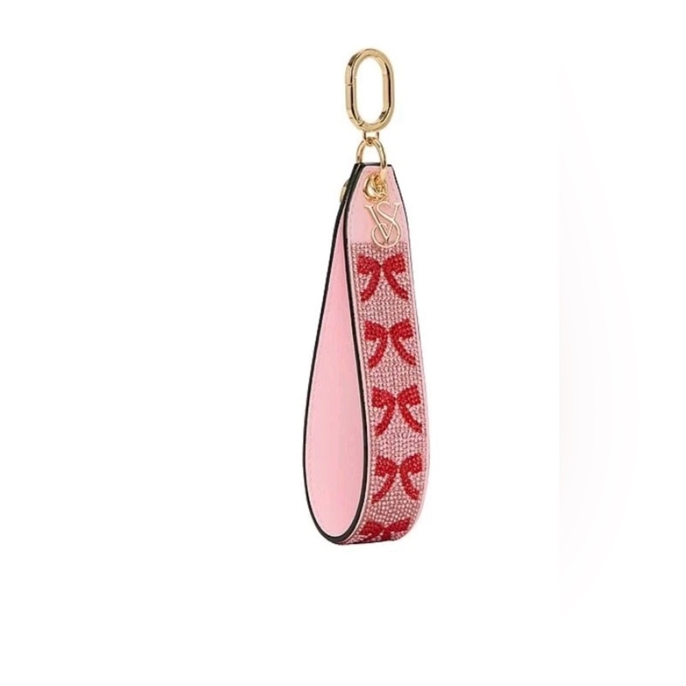 Victoria's Secret VS Bling Rhinestone Wristlet Strap Keychain Pink Bow Logo New